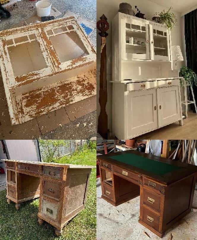 Aus Alt mach Neu: Fotos von zwei Möbel-Upcycling-Projekten von Michael. Oben: vintage Kommode, Unten: Schreibtisch.