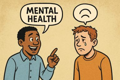 Ein Gespräch zwischen Männern über Mental Health (Das Bild ist KI-generiert).